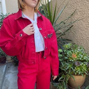 Vintage 80’s deep red Cach’e jean jacket